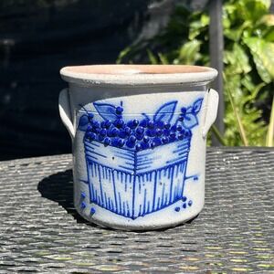 VTG SALMON FALLS STONEWARE‎ BLUEBERRY BASKET CROCK SPOON 1993 EUC